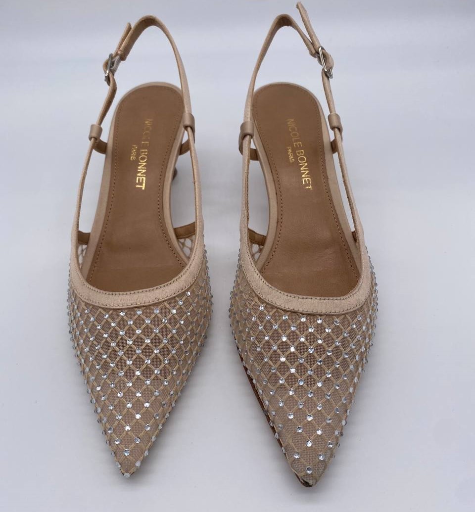 Chanel rete beige con Strass Crystal tacco 50