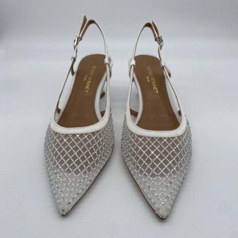 Chanel rete bianca Strass Crystal tacco 50