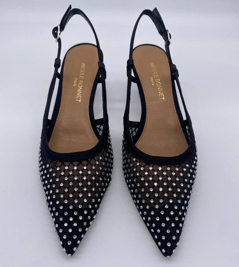 Chanel rete nera con Strass Crystal tacco 50