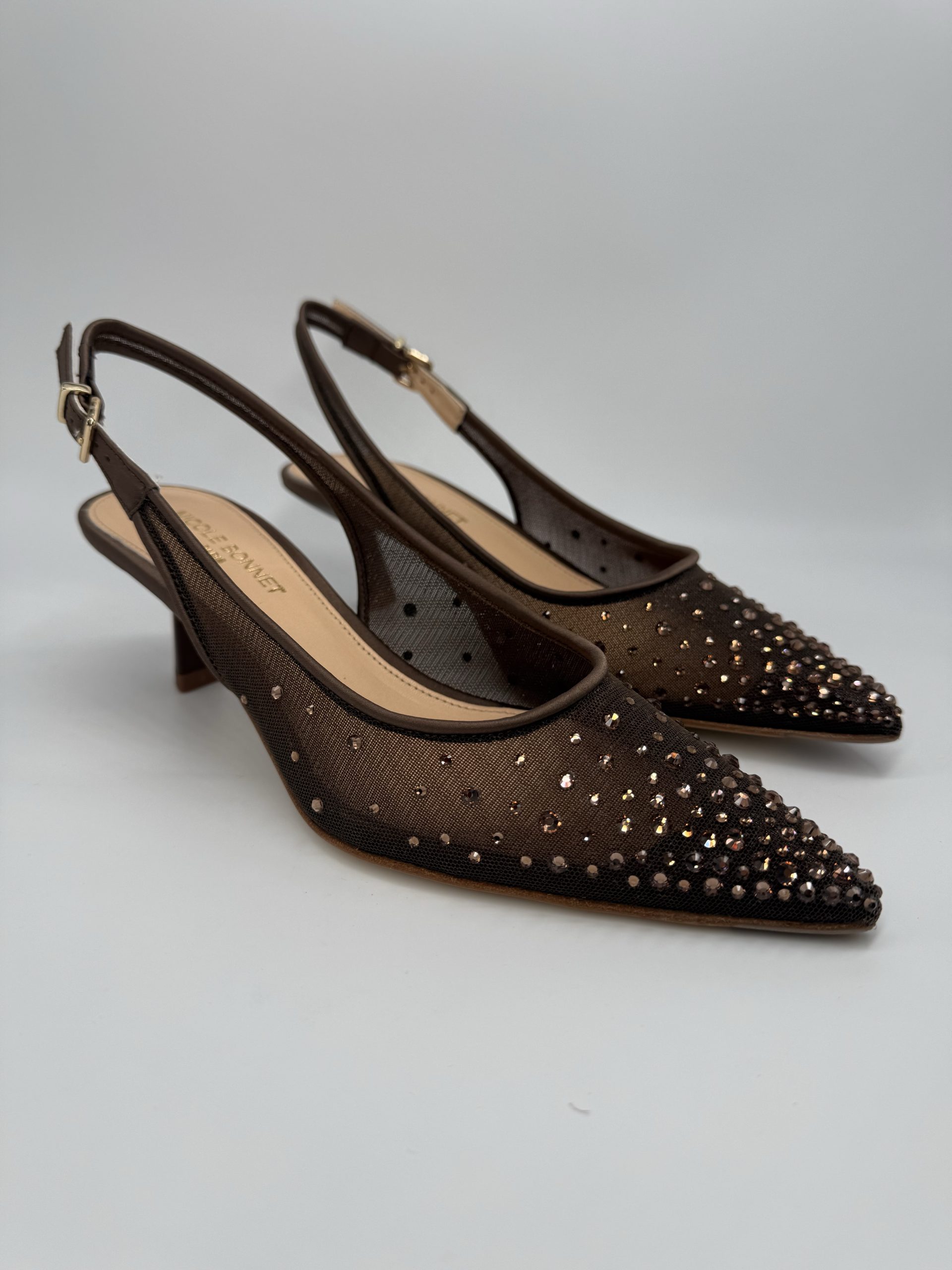 NICOLE BONNET | Chanel rete marrone strass, tacco 50 - immagine 2