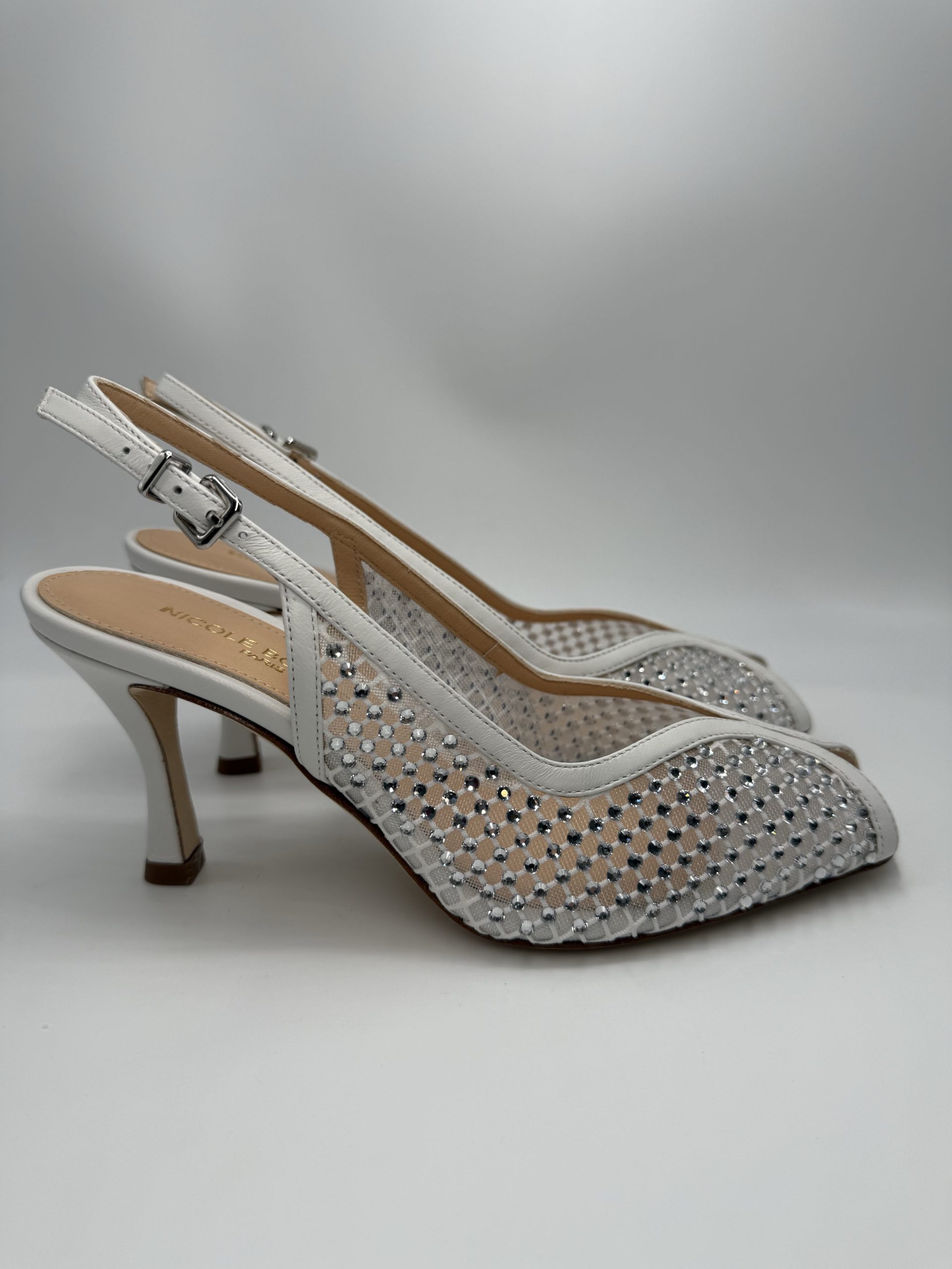 NICOLE BONNET | Chanel spuntato rete bianca strass, crystal tacco 70 - immagine 2