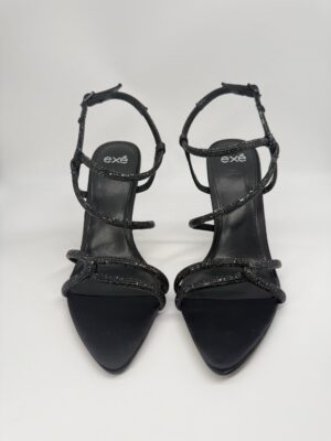 EXE Sandalo incrocio nero tacco alto strass