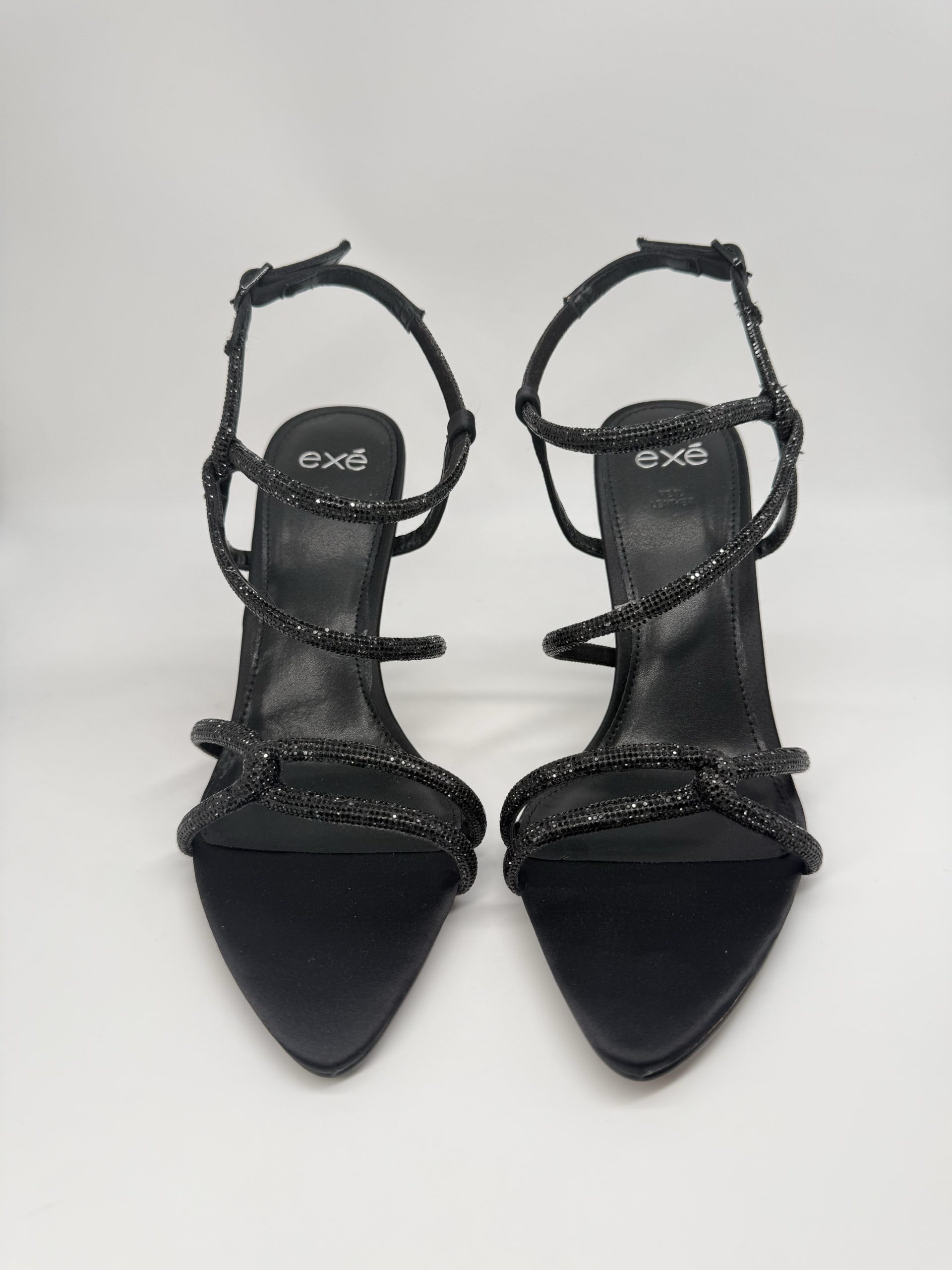 EXE Sandalo incrocio nero tacco alto strass