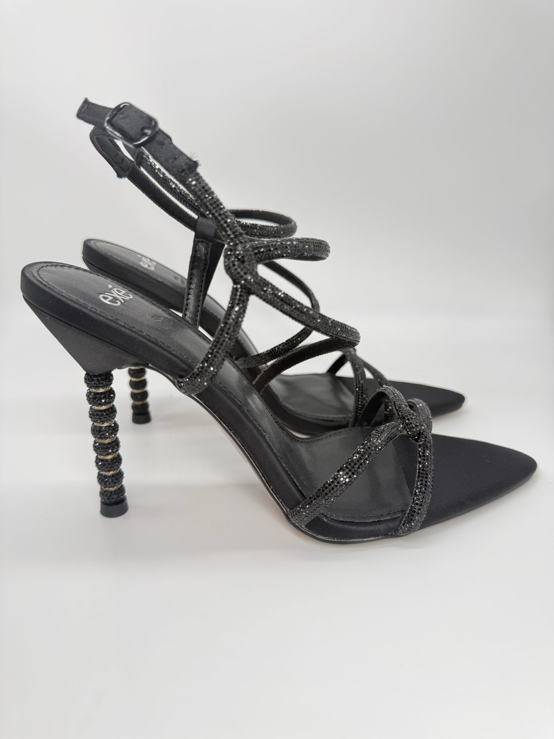 EXE Sandalo incrocio nero tacco alto strass - immagine 3