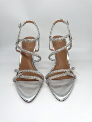 EXE Sandalo incroci argento tacco alto strass