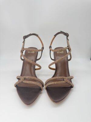 EXE Sandalo incrocio marrone tacco alto strass