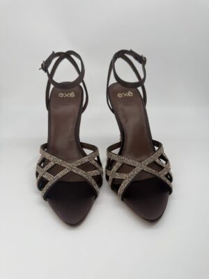 EXE Sandalo intreccio marrone tacco alto strass